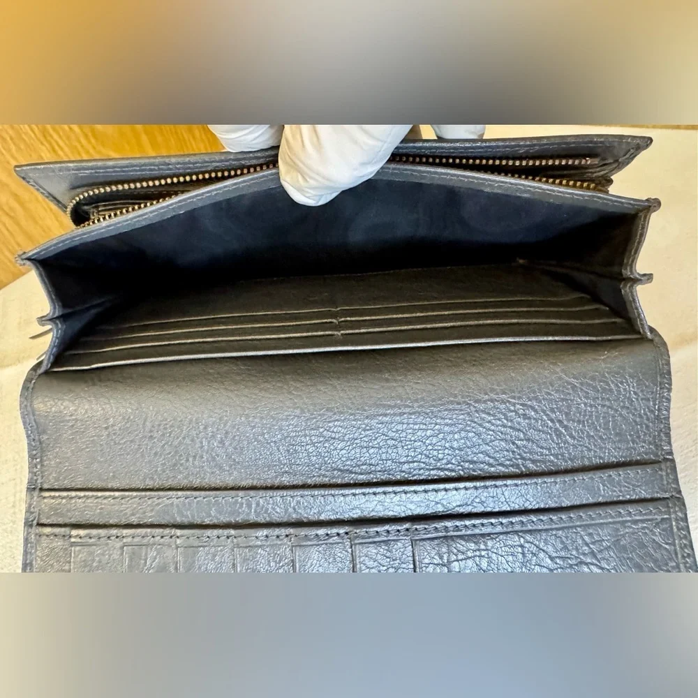 Balenciaga Black Leather Zip-Around Wallet with Studded Details